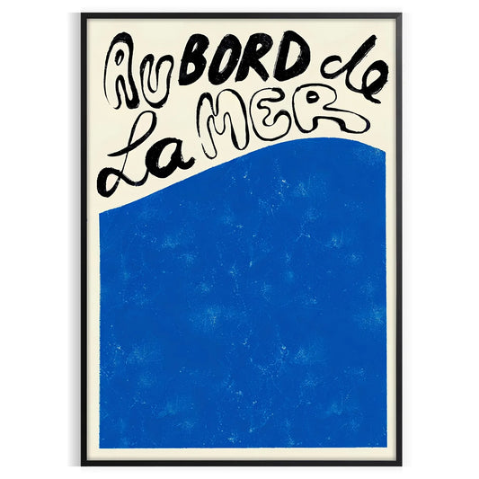 mesmerizing world Au Bord la Mer stunning maximalist poster enchanting blue black hues artwork space seaside oasis gift statement wall art sizes A4 cm A0
