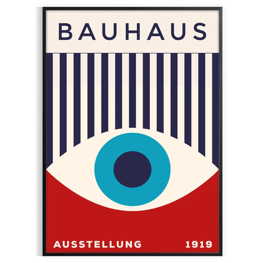 space Bauhaus wall art geometrical designs vibrant blue red eye poster perfect modern interiors thoughtful gift A4 cm A0 sizes room stylish artwork